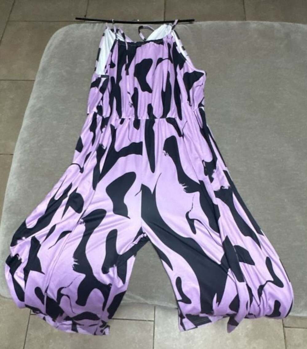 SHEIN Abstract Print Halter Neck Wide Leg Jumpsuit
